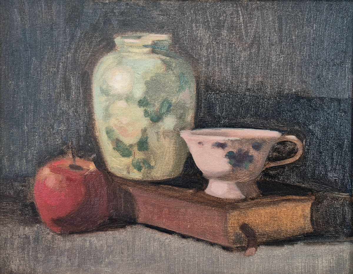Green Vase and Apple by Curtis Green, Image 1.
