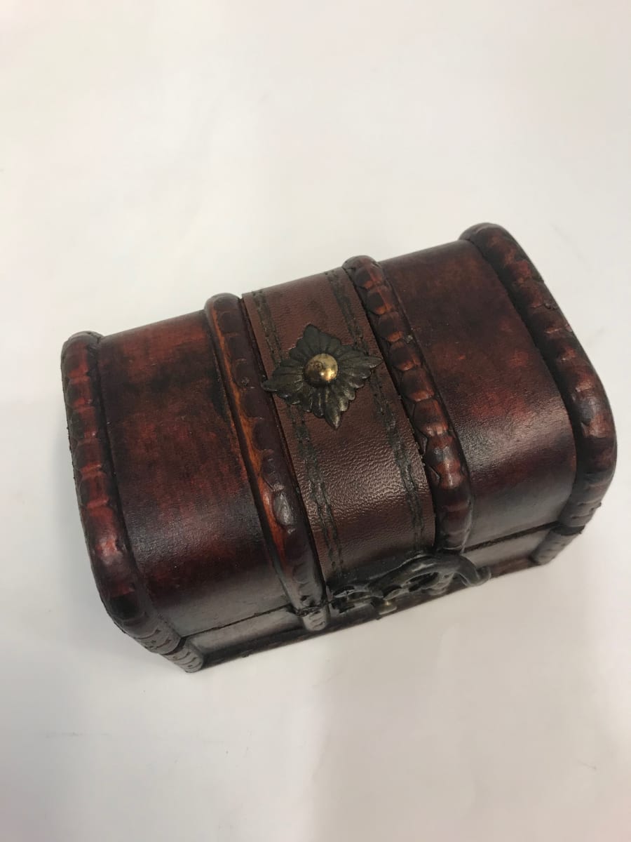 Wood box with brass accents, Image 1.