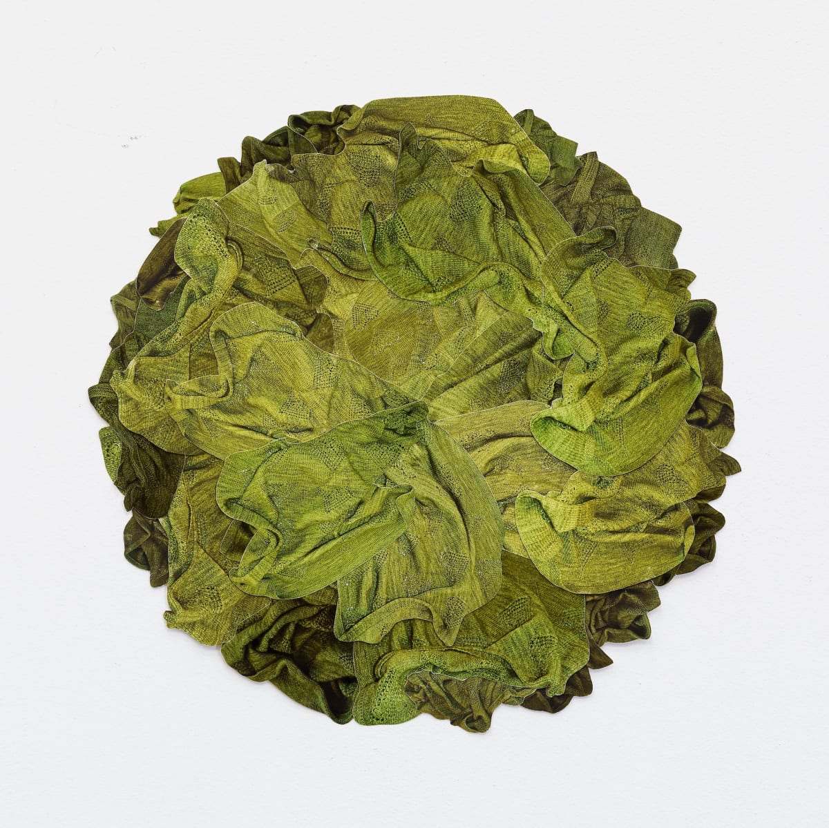 Moss by Mira Burack  Image: Moss, Photography collage (photographs of baby blanket), paint, 30" x 30" (framed), 2020
