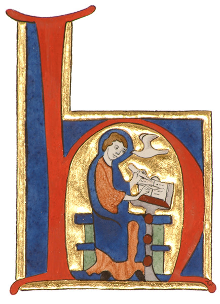 Illuminated letter H from Lincoln Cathedral MS97 f.1 by Toni Watts 