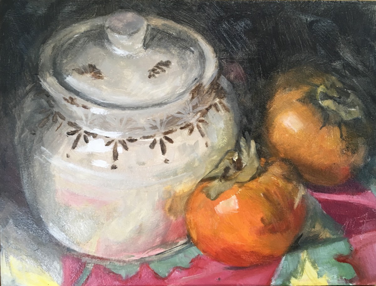 Persimmons with Sugar Bowl by Miranda Free 