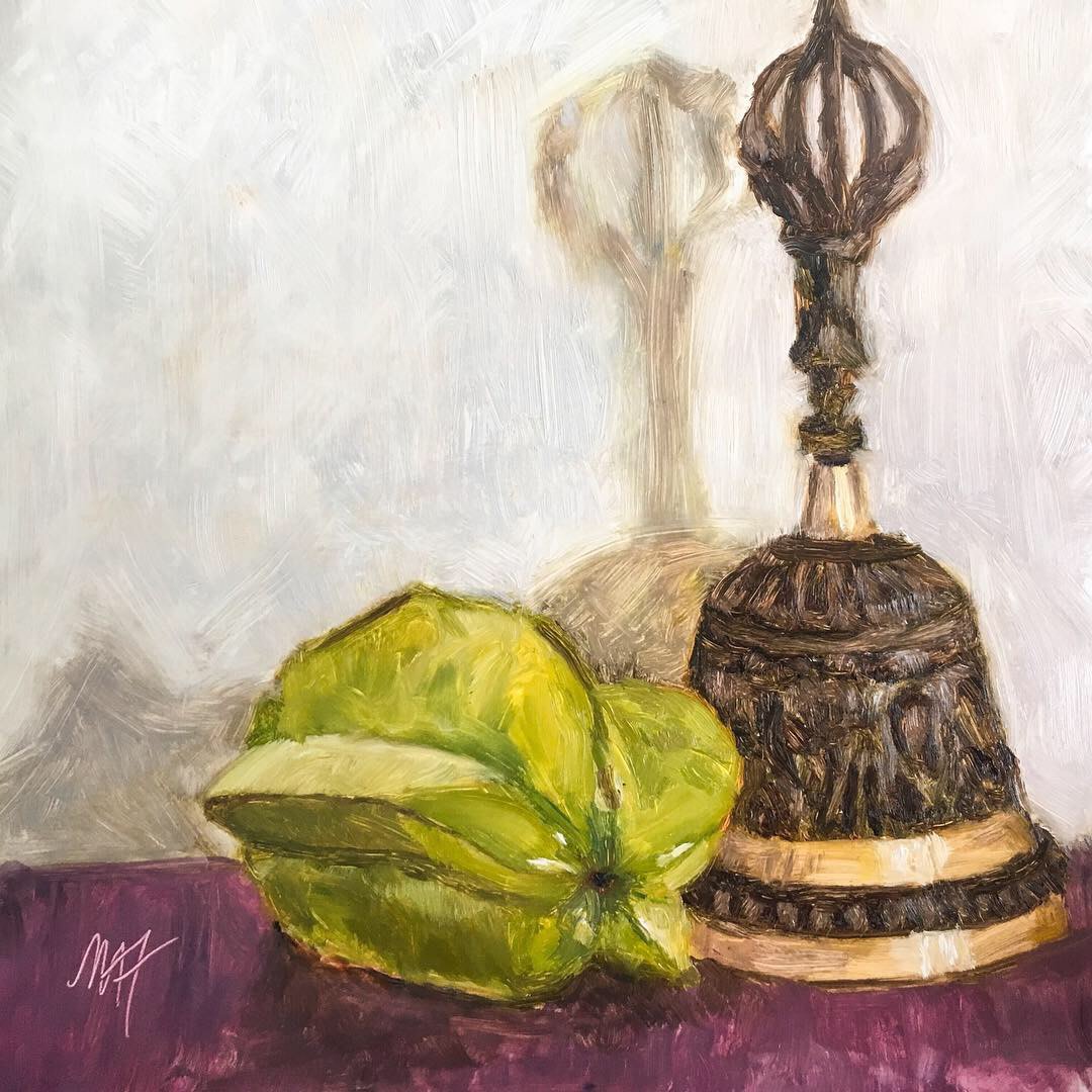 Starfruit and Buddhist Bell by Miranda Free 