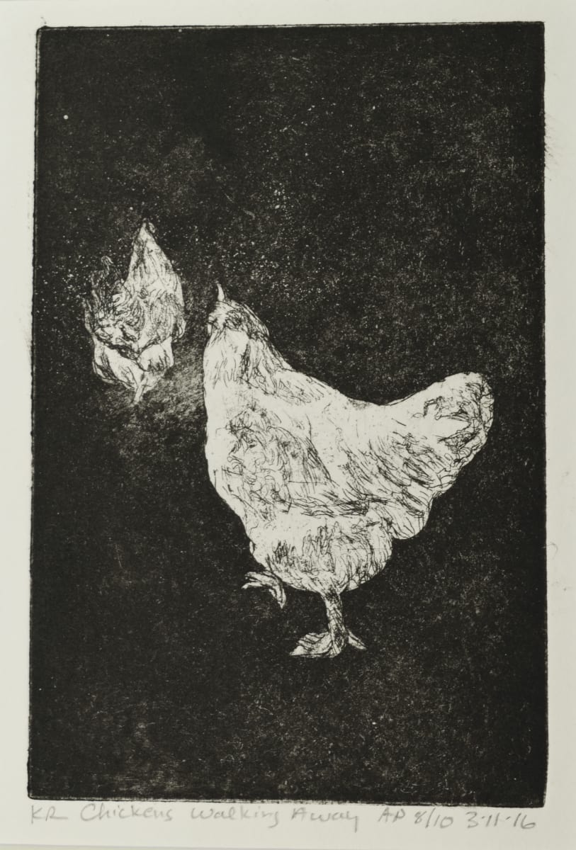 Chickens Walking Away x 2 by Kathy Roseth 