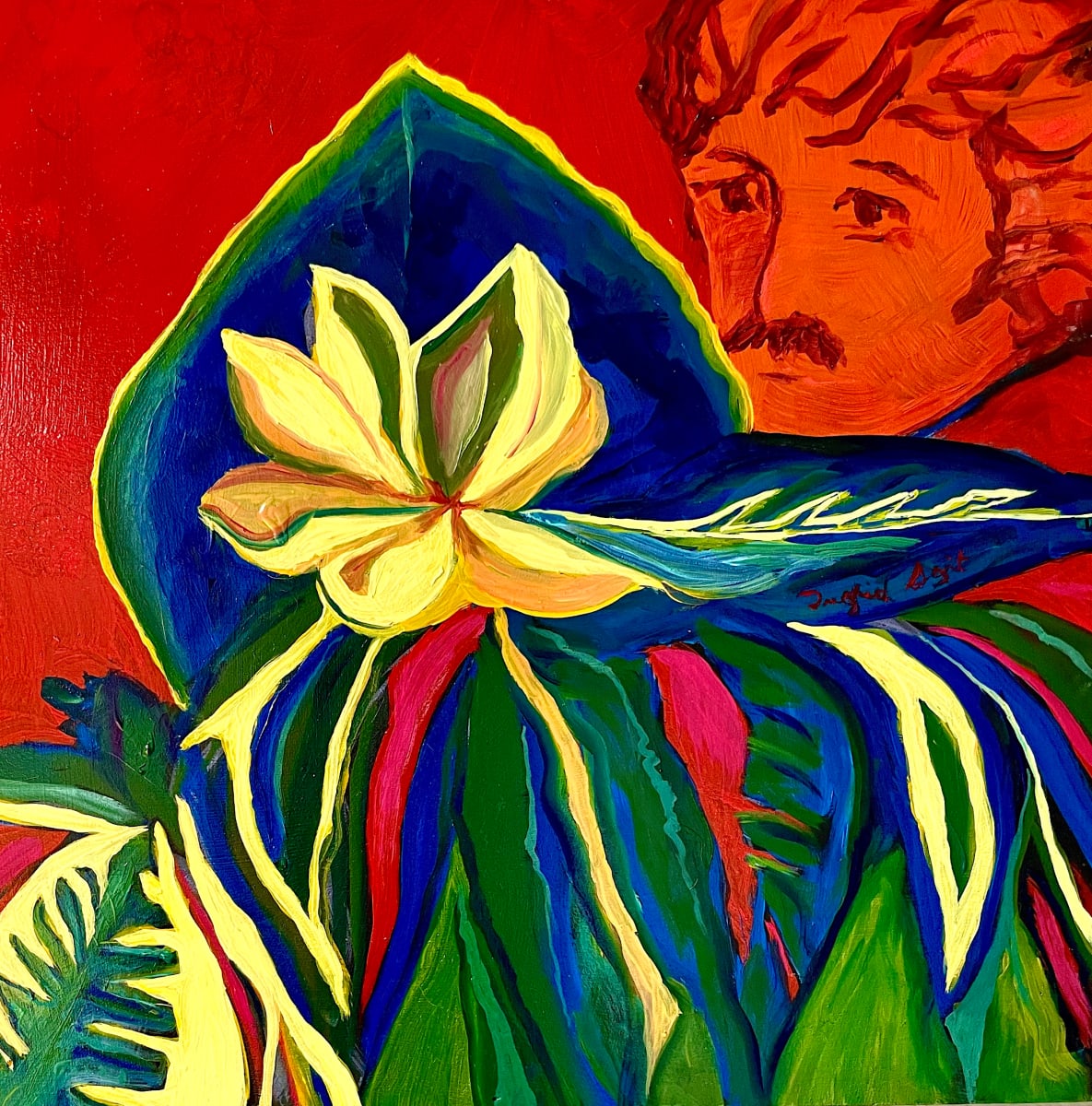 Orange Man Talking To Flower by Ingrid Sojit 