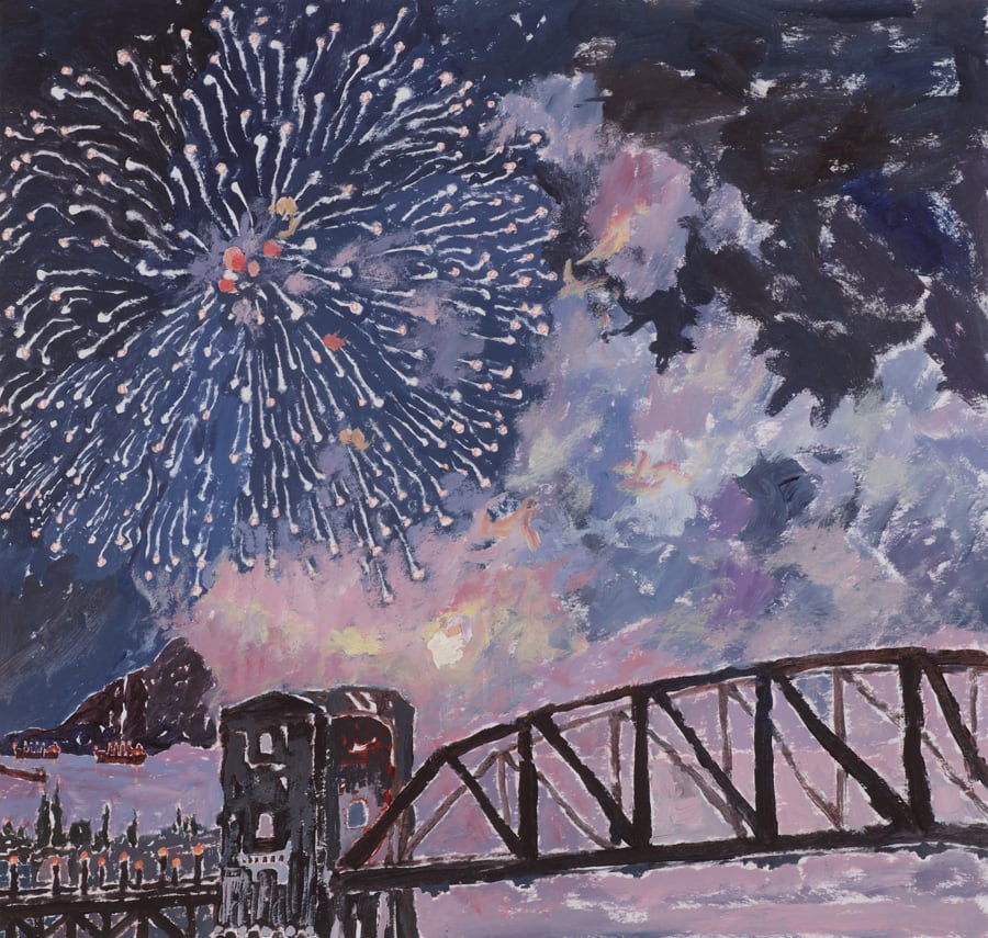 Nocturne - Burrard Bridge with Fireworks by David Haughton 