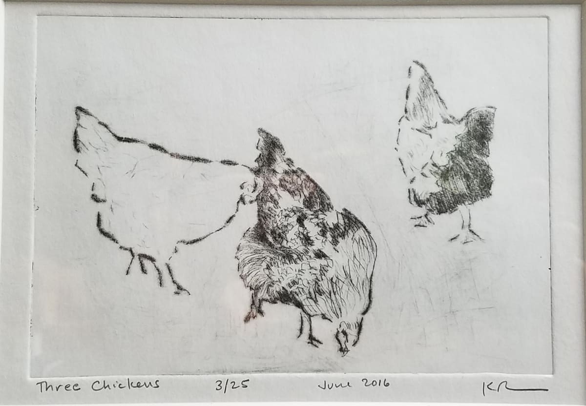 Three Chickens x 3 by Kathy Roseth 