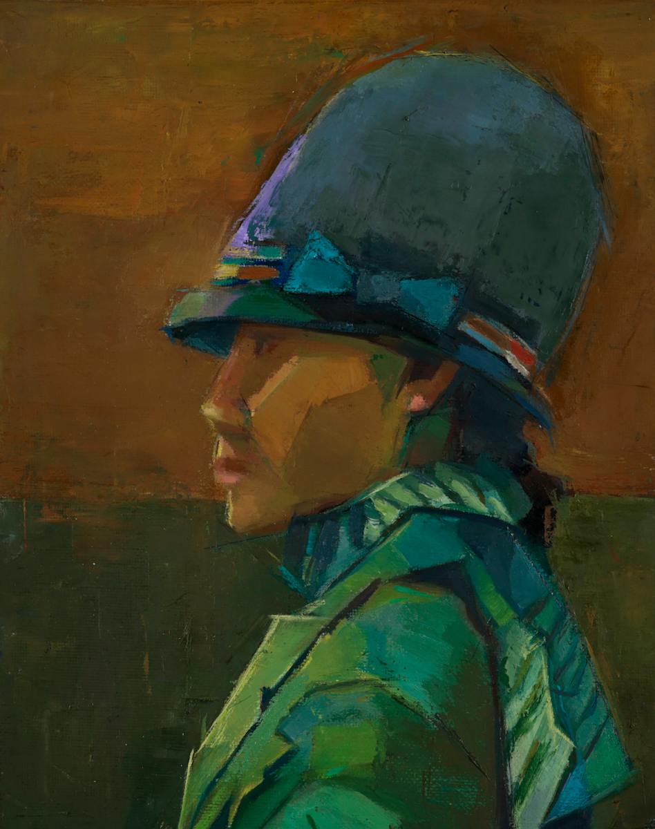 Profile with Striped Scarf by Xin Lu, Image 1.
