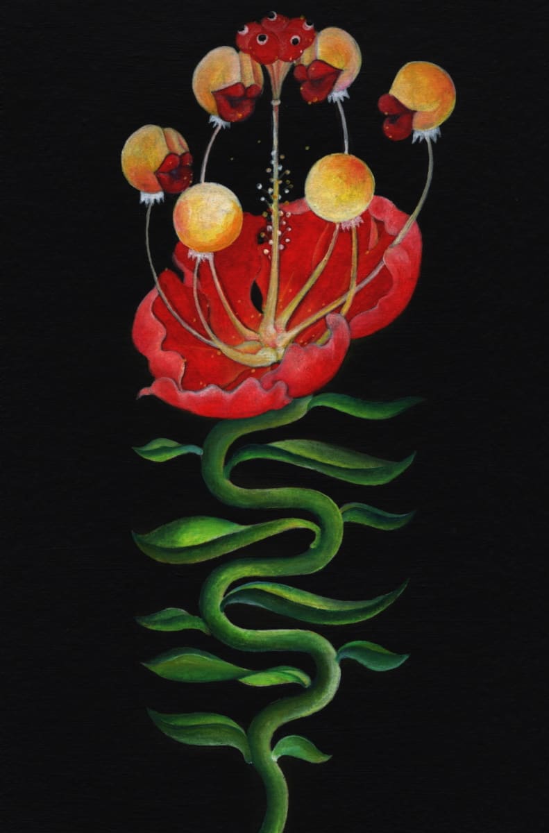 Towards Fruition #02 by Suneeva Saldanha  Image: Suneeva Saldanha was born and raised in India. With a lifelong passion for drawing, painting, and crafting, she pursued animation studies and worked as an art facilitator before settling in Seattle to fully dedicate herself to art.

"Through honing Indian miniature style with contemporary nuances, my work delves into sensuality and human connection, employing vibrant colors and intricate details. I aim to create art that celebrates our historically positive relationship with erotica."