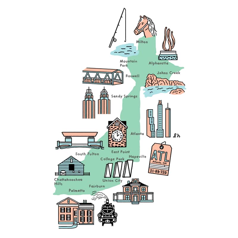 Fulton County Illustrated Map by Sarah Neuburger, Image 1.