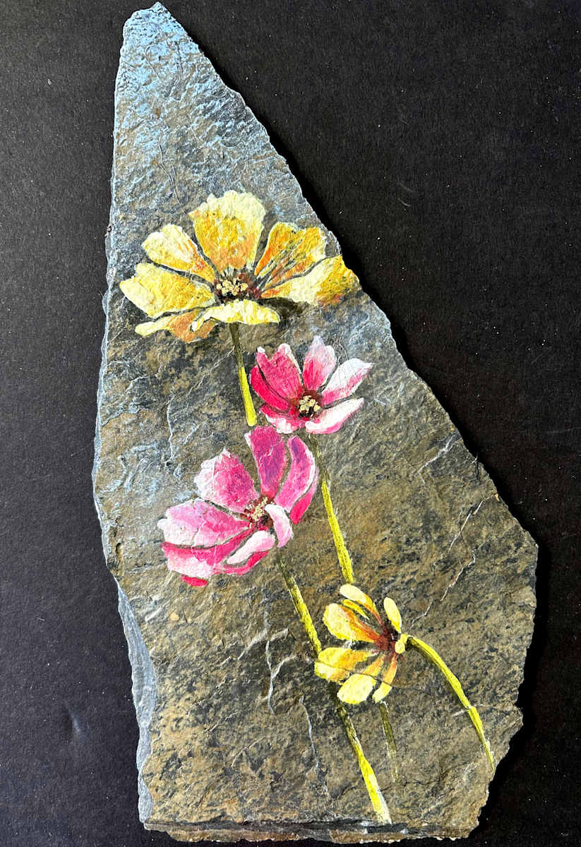 Cosmos 4 on slate by Karen Phillips~Curran, Image 1.