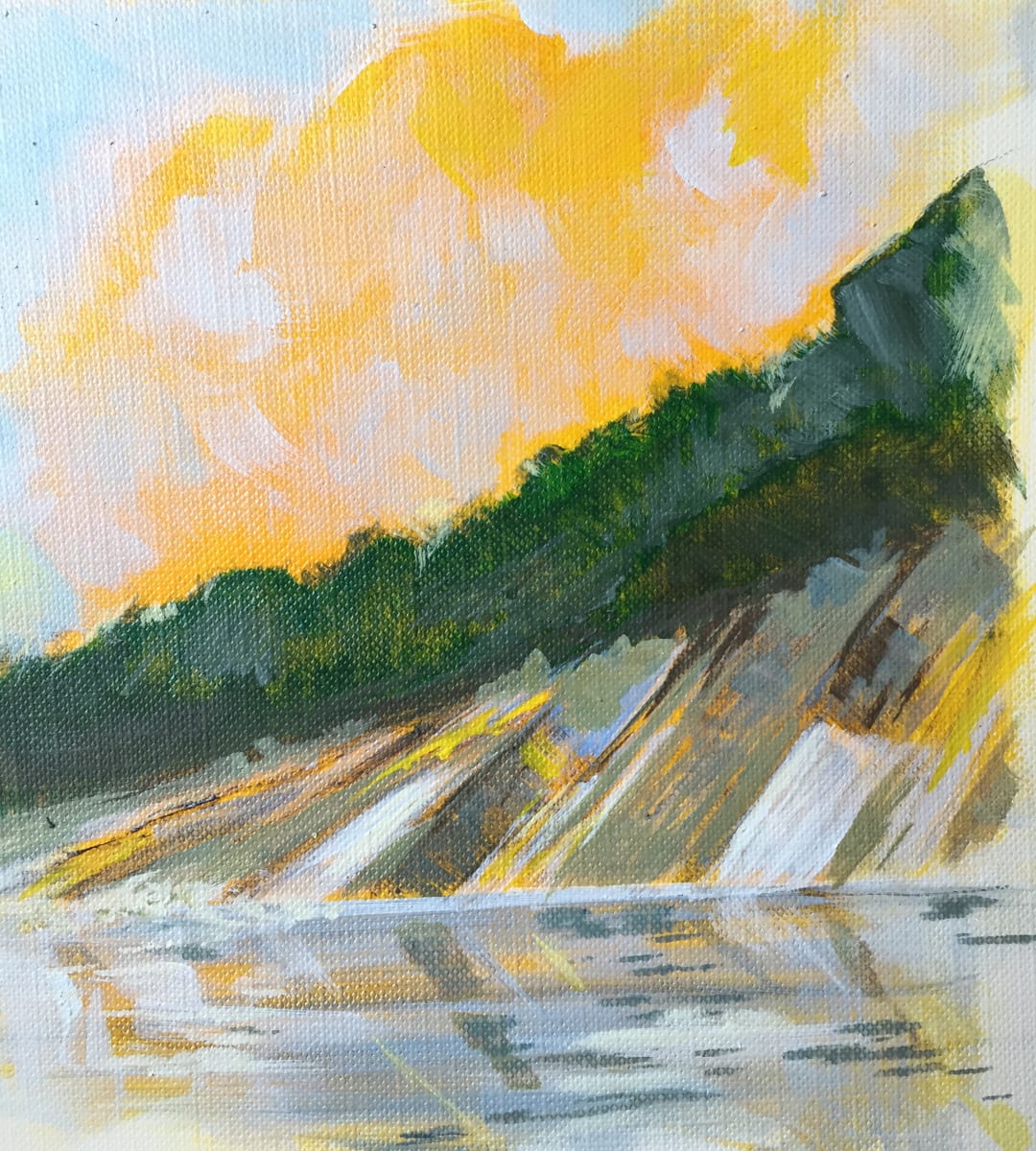 Flat Rocks treeline by Karen Phillips~Curran  Image: Flat Rocks
This little one (6"x6") is part of a series on canvas paper with a vibrant yellow background. 