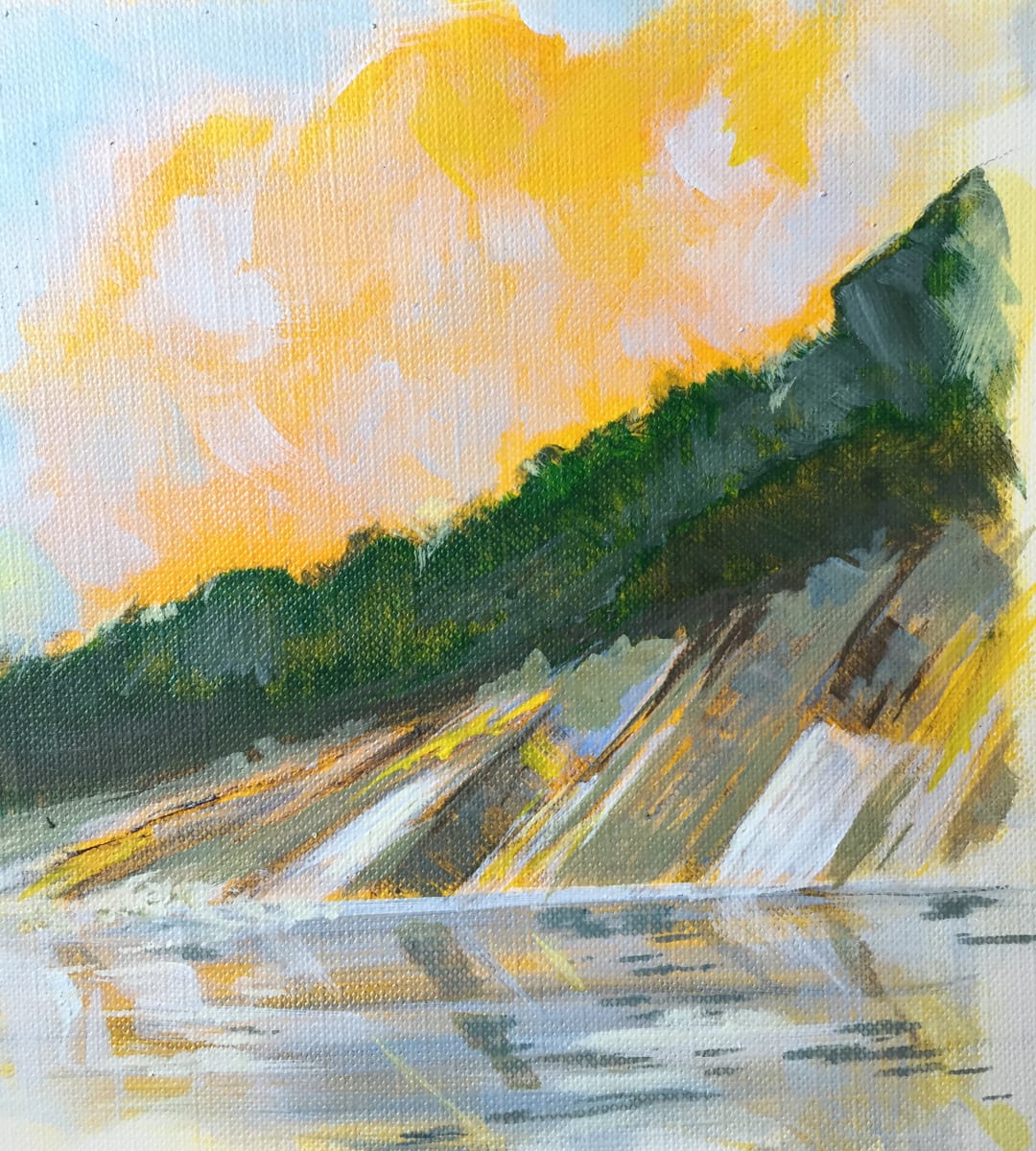 Flat Rocks treeline by Karen Phillips~Curran  Image: Flat Rocks
This little one (6"x6") is part of a series on canvas paper with a vibrant yellow background. 