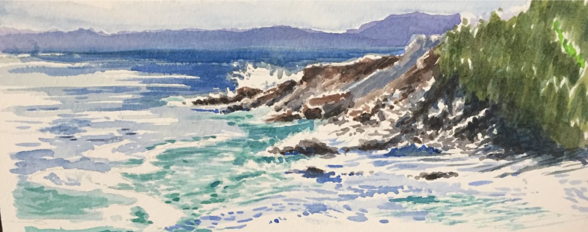 Rough Seas  Image: In Conception Bay Newfoundland there are several places where the rocks slide into the sea. This is one of them near Cupids Nfld. This little watercolour was done in place on a fabulous hike there.
