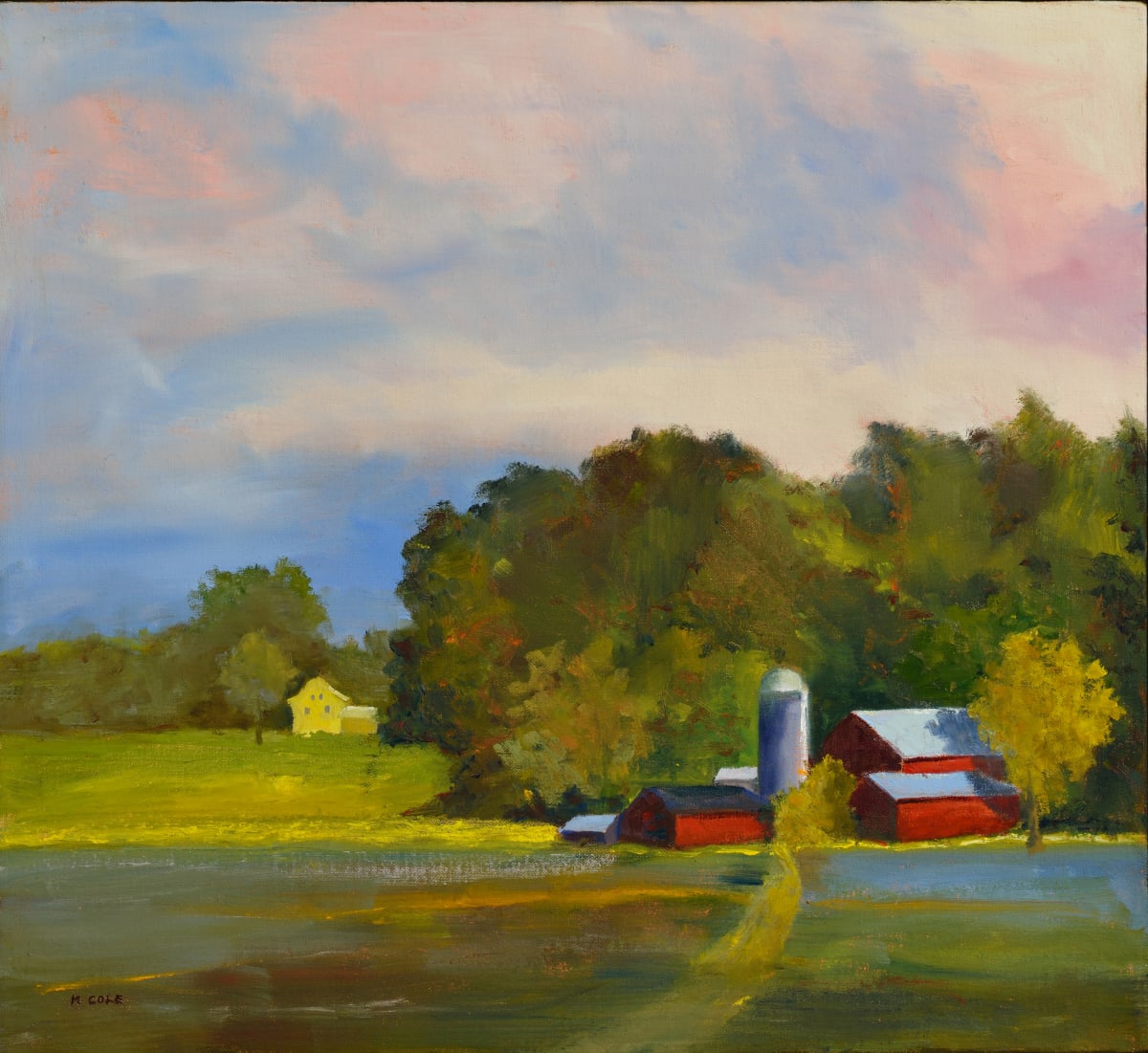 Red Barns Amid the Trees by Marie Cole 