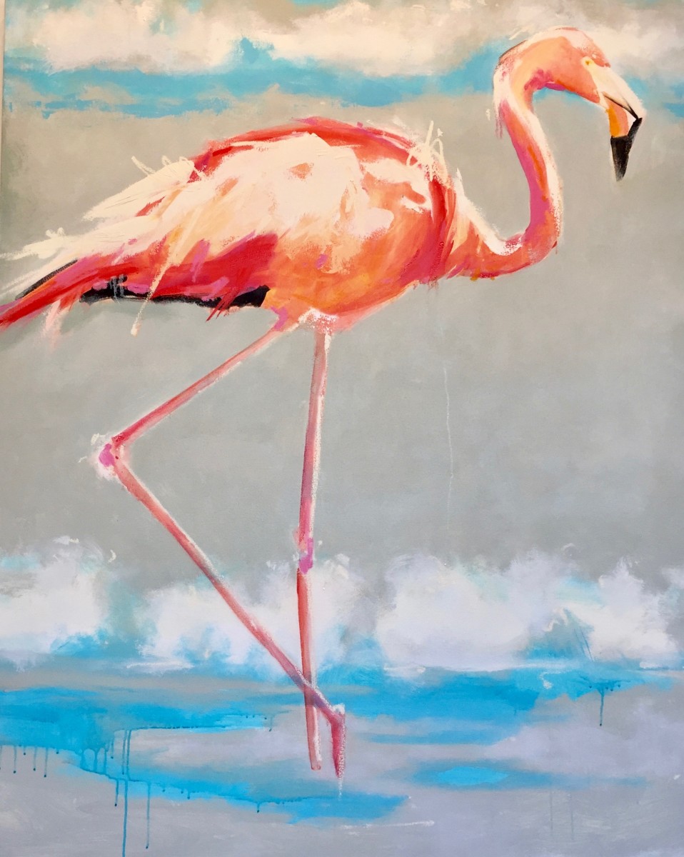 Beach Flamingo I by kathleen broaderick 