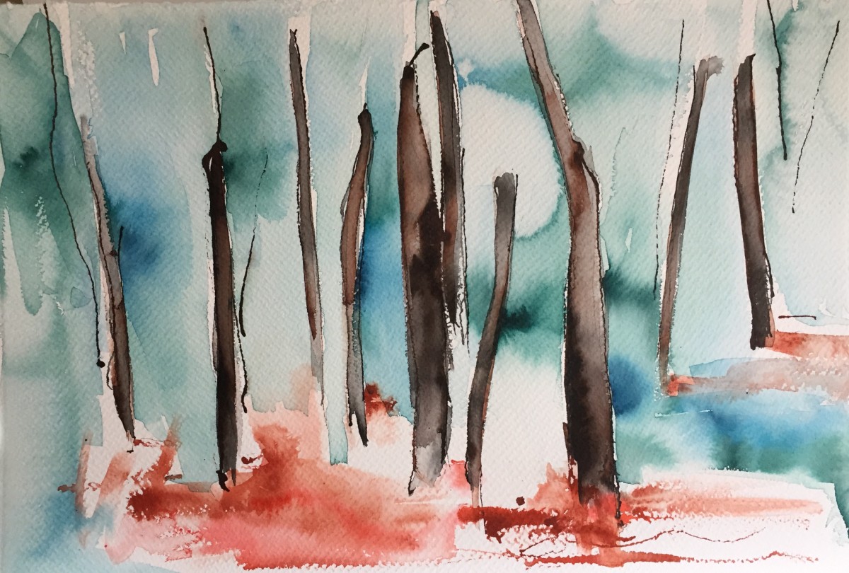 Forest -blue and red by Kirsten Johnston 