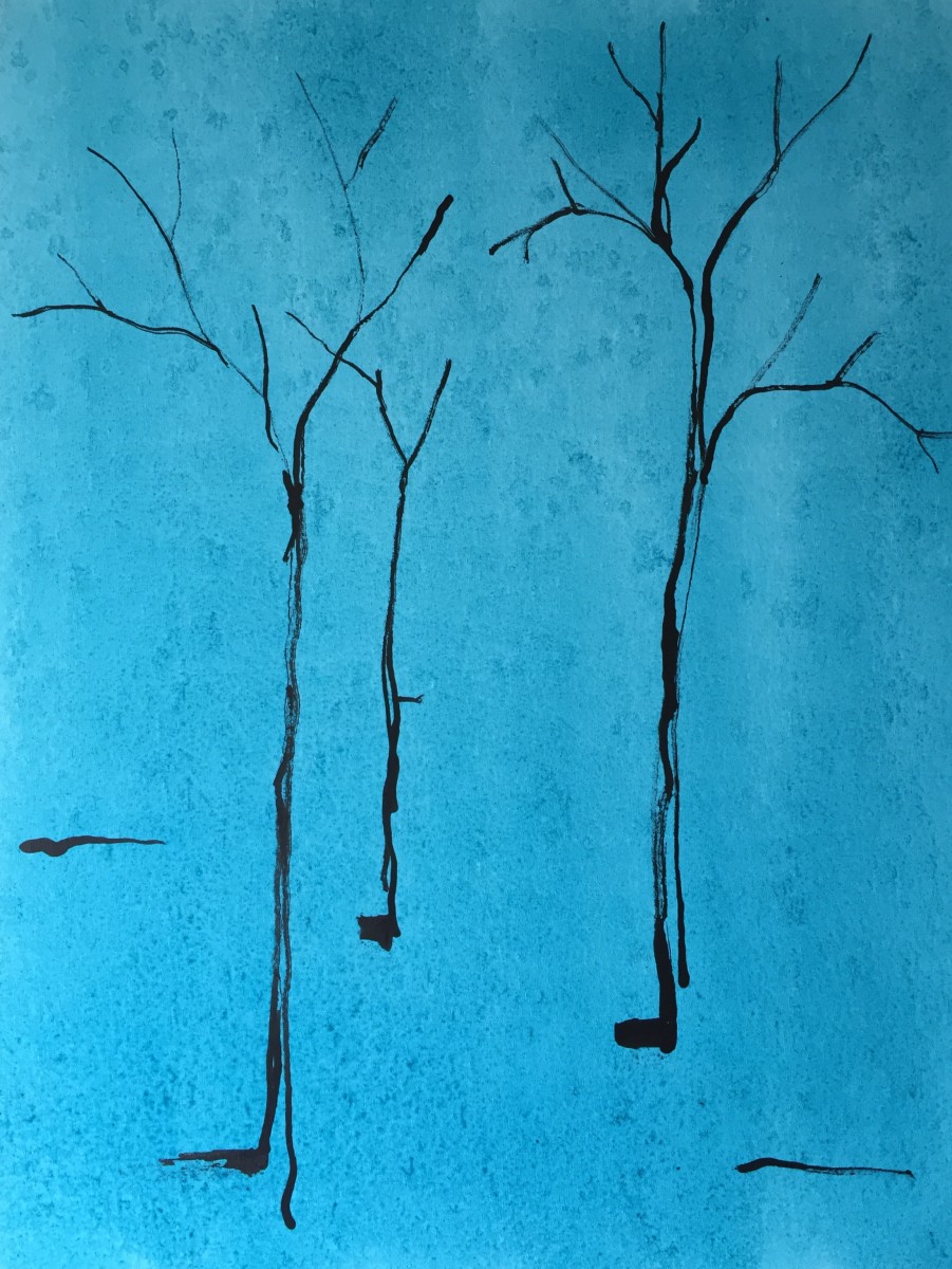 Saplings on blue by Kirsten Johnston 