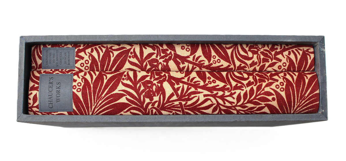 Chaucer's Works & Companion Volume to the Kelmscott Chaucer by Private Press, Geoffrey Chaucer, Duncan Robinson, The Basilisk Press  Image: Spine