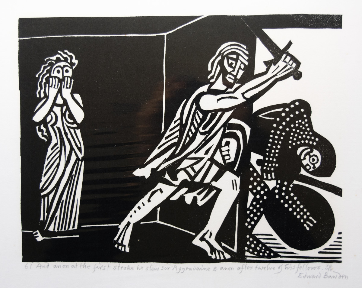 61 And anon at the first stroke he slew sir Aggravaine & anon after twelves of his fellows by Edward Bawden 