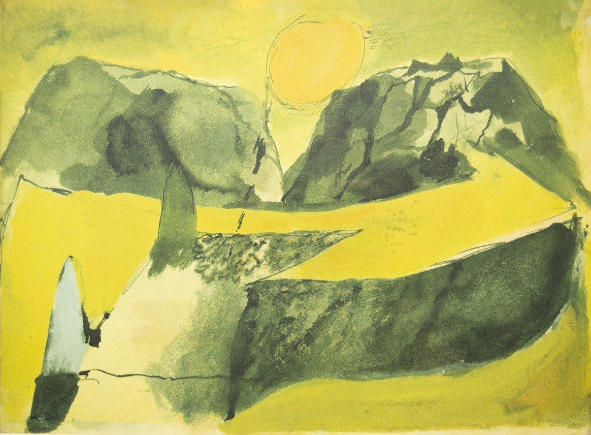 Sun setting between hills by Graham Sutherland 