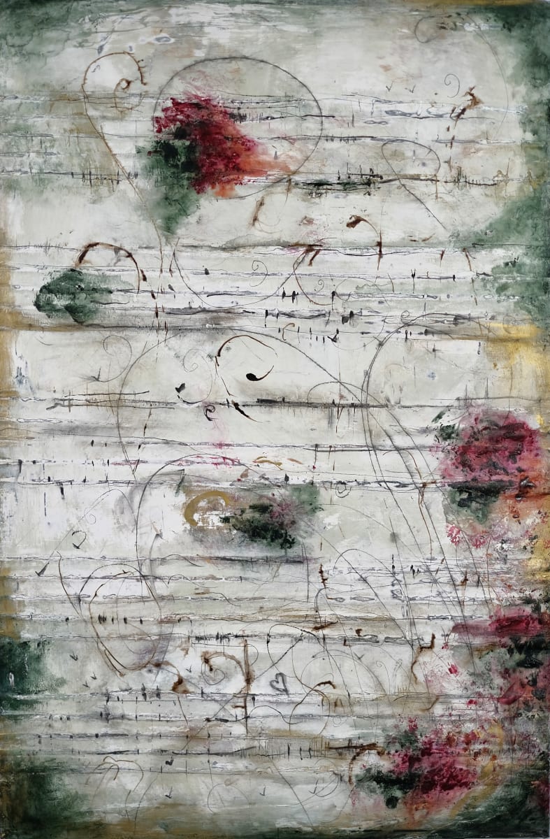 Untitled #0269 by John Worth  Image: Musical landscape with wild flowers on wood panel