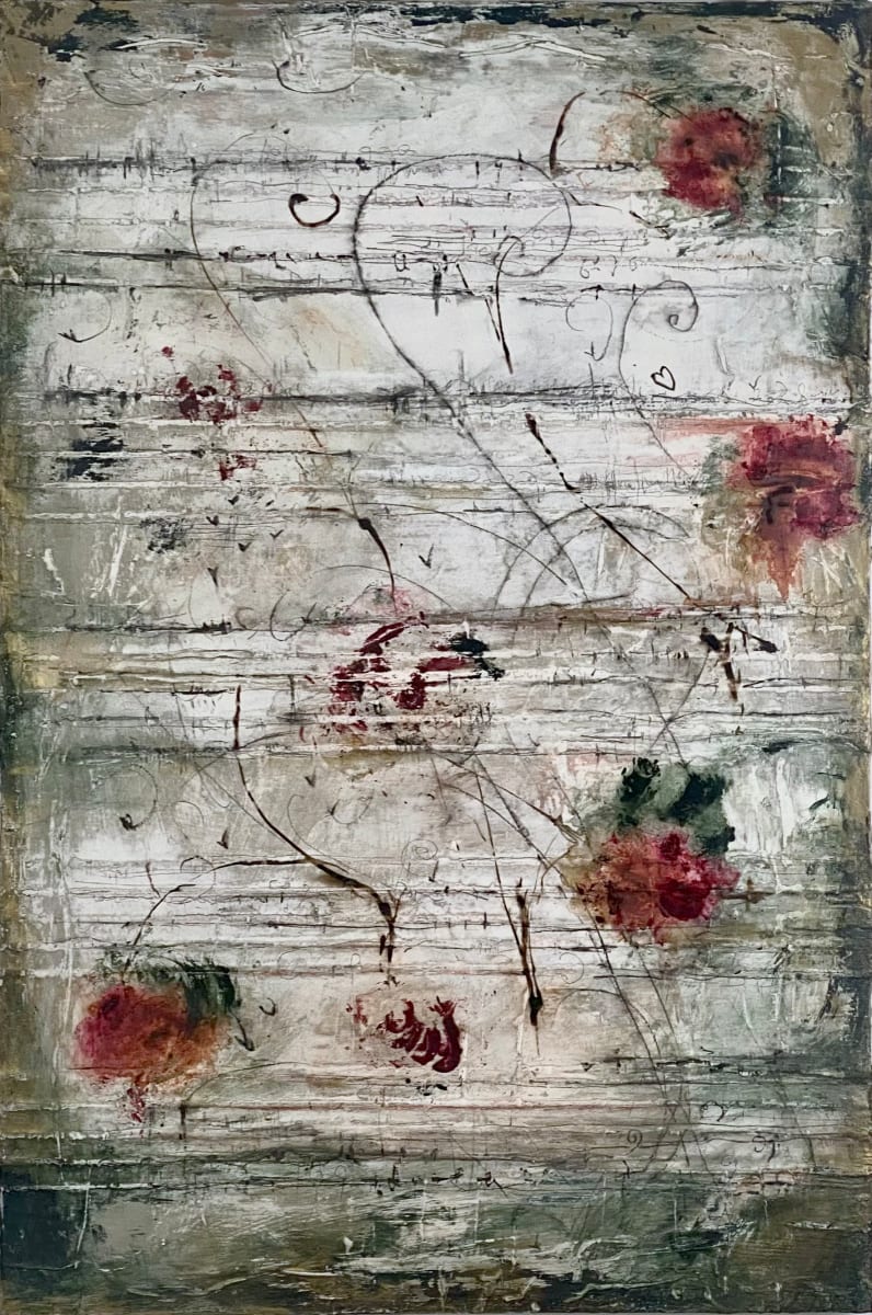 Untitled #0270 by John Worth  Image: Mixed media on wood panel. Abstract musical floral