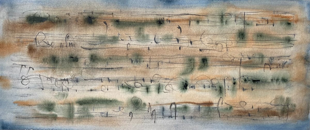 Untitled 0214 by John Worth  Image: Abstract Landscape on paper: Brown/Blue Asemic Musical Score
