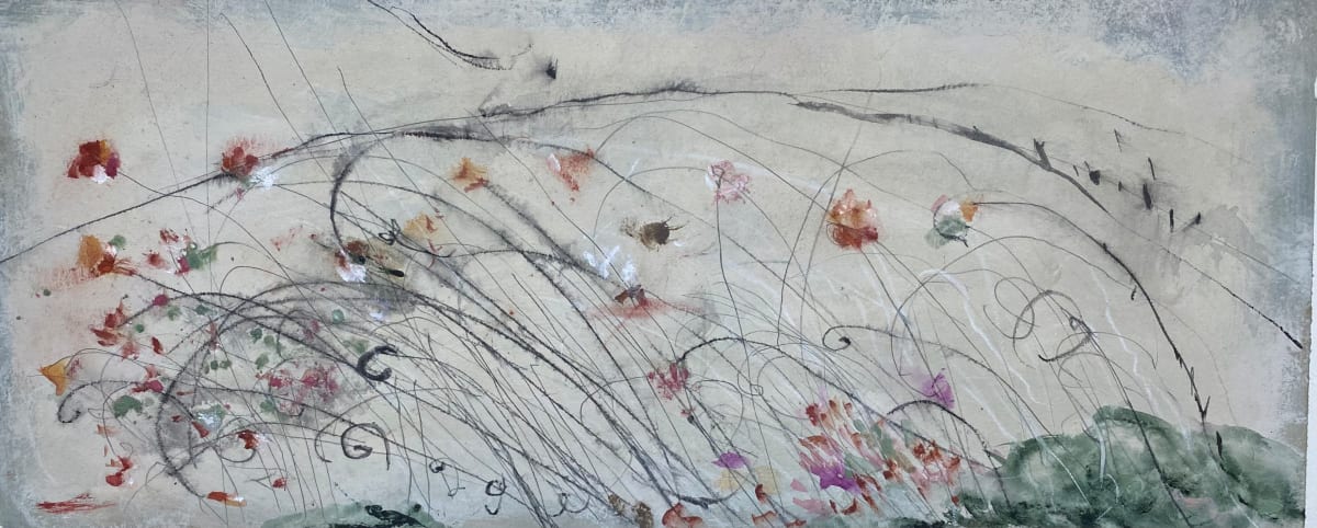 Untitled 0223 by John Worth  Image: Abstract Landscape: Wildflower Mark-making: Acrylic, Watercolour, pigment and Graphite on thick Waterford Paper