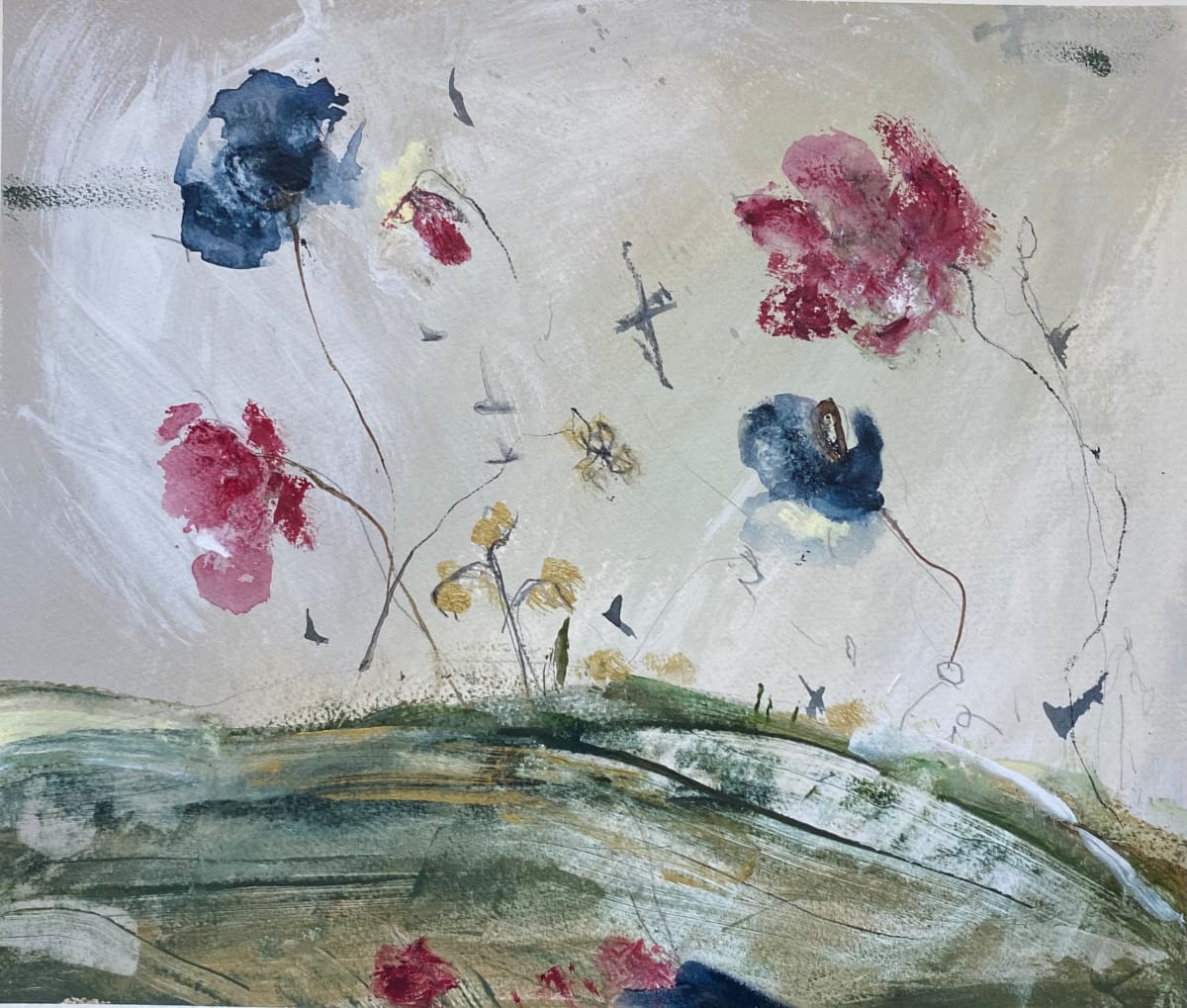 Untitled 0225 by John Worth  Image: Abstract Landscape: Wildflower Mark-making: Acrylic, Watercolour and Graphite on thick Waterford Paper