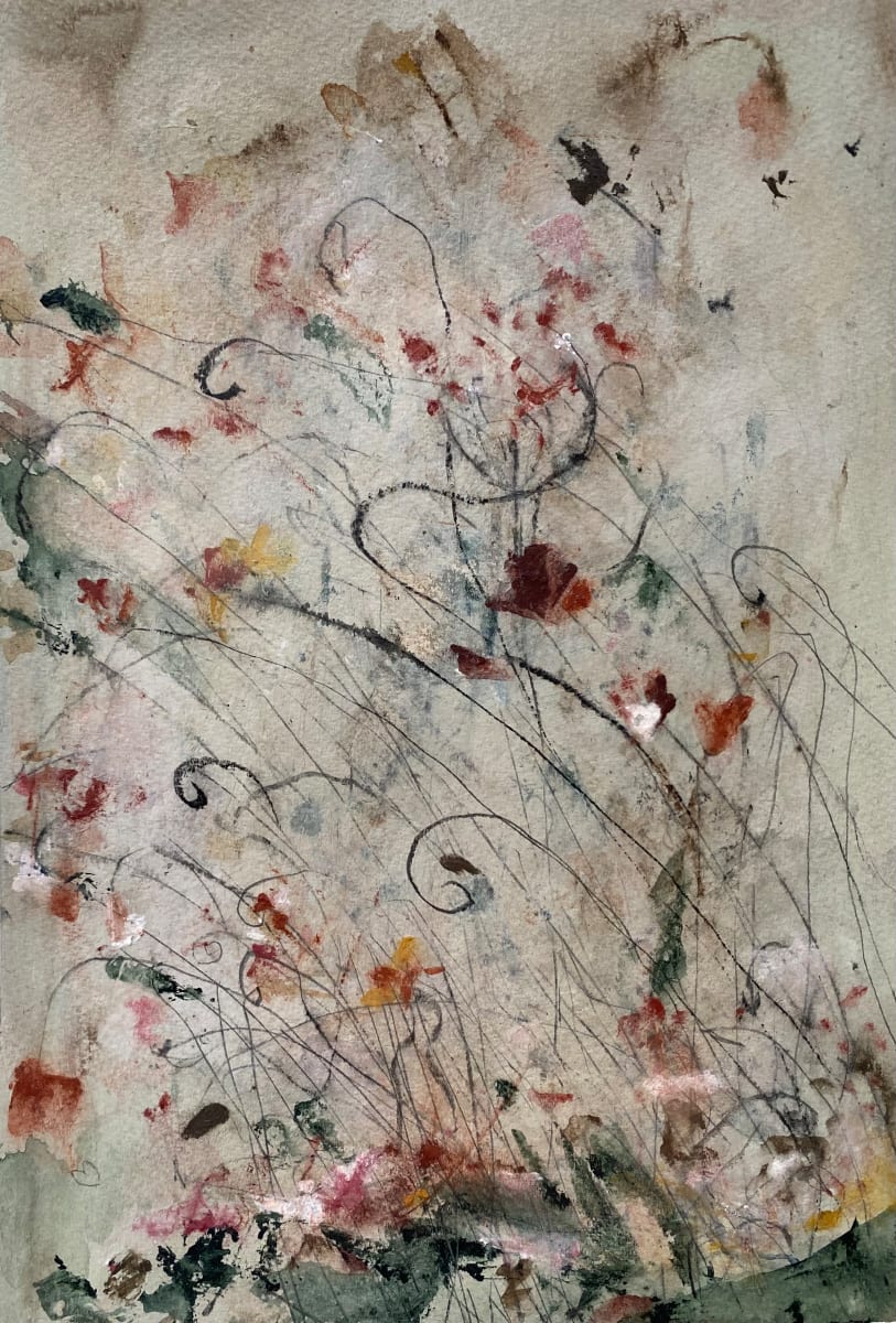 Untitled 0227 by John Worth  Image: Abstract Landscape: Wildflower Mark-making: Acrylic, Walnut Ink, Pigment and Graphite on thick Waterford Paper