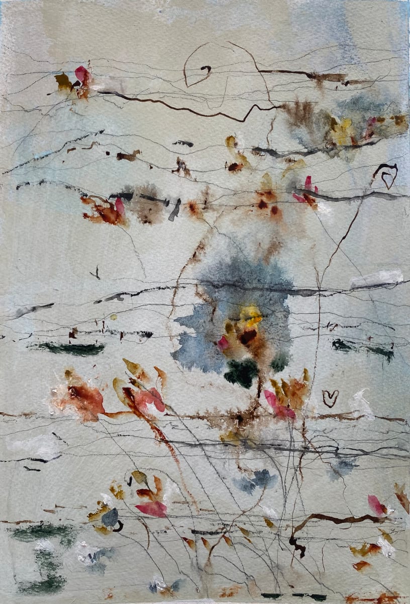 Untitled 0255 by John Worth  Image: Music & Landscape, Wild Flowers, Mark-making: Acrylic, Walnut Ink, Pigment and Graphite on thick Waterford Paper