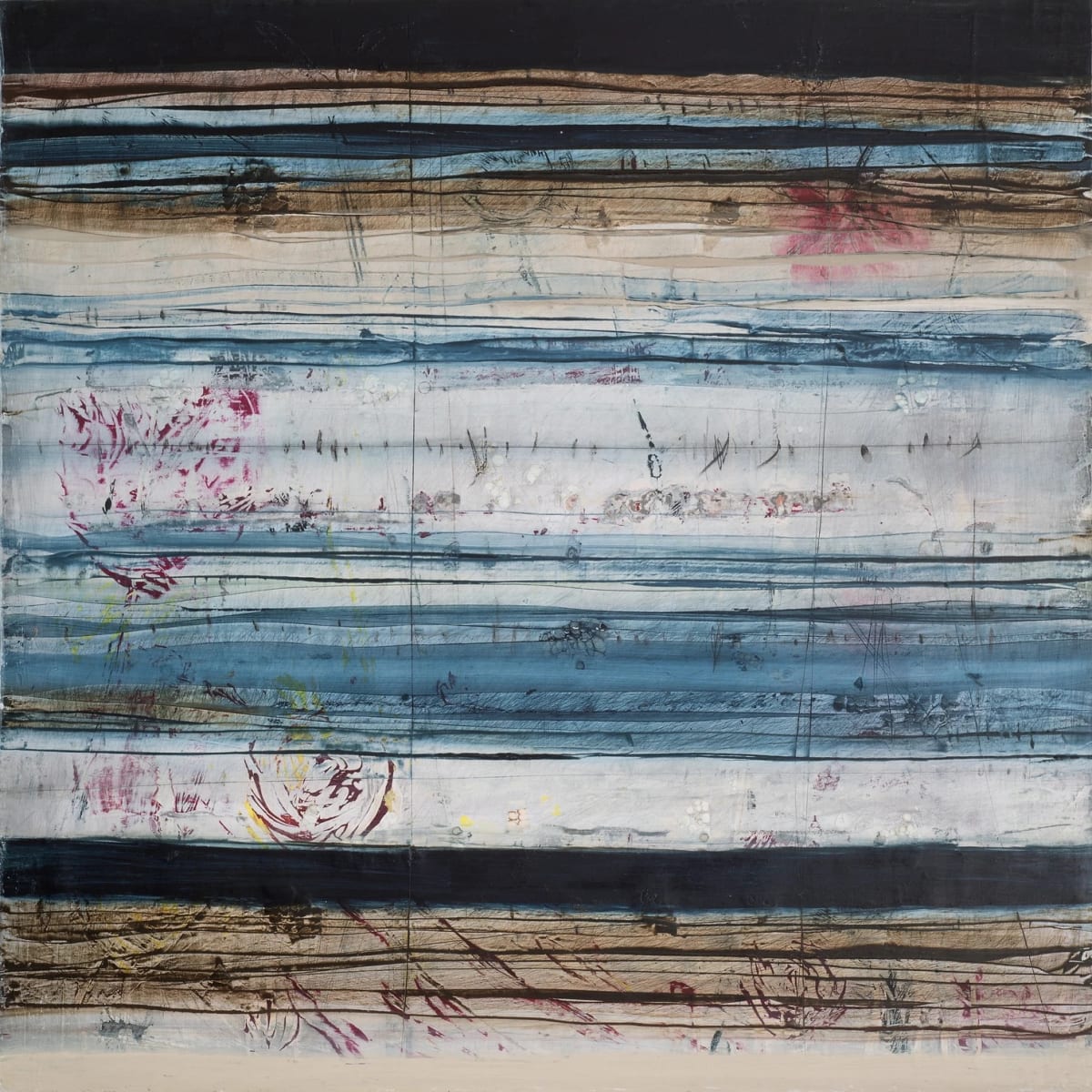 Forgotten Dreams by John Worth  Image: Square striped mixed media abstract painting.