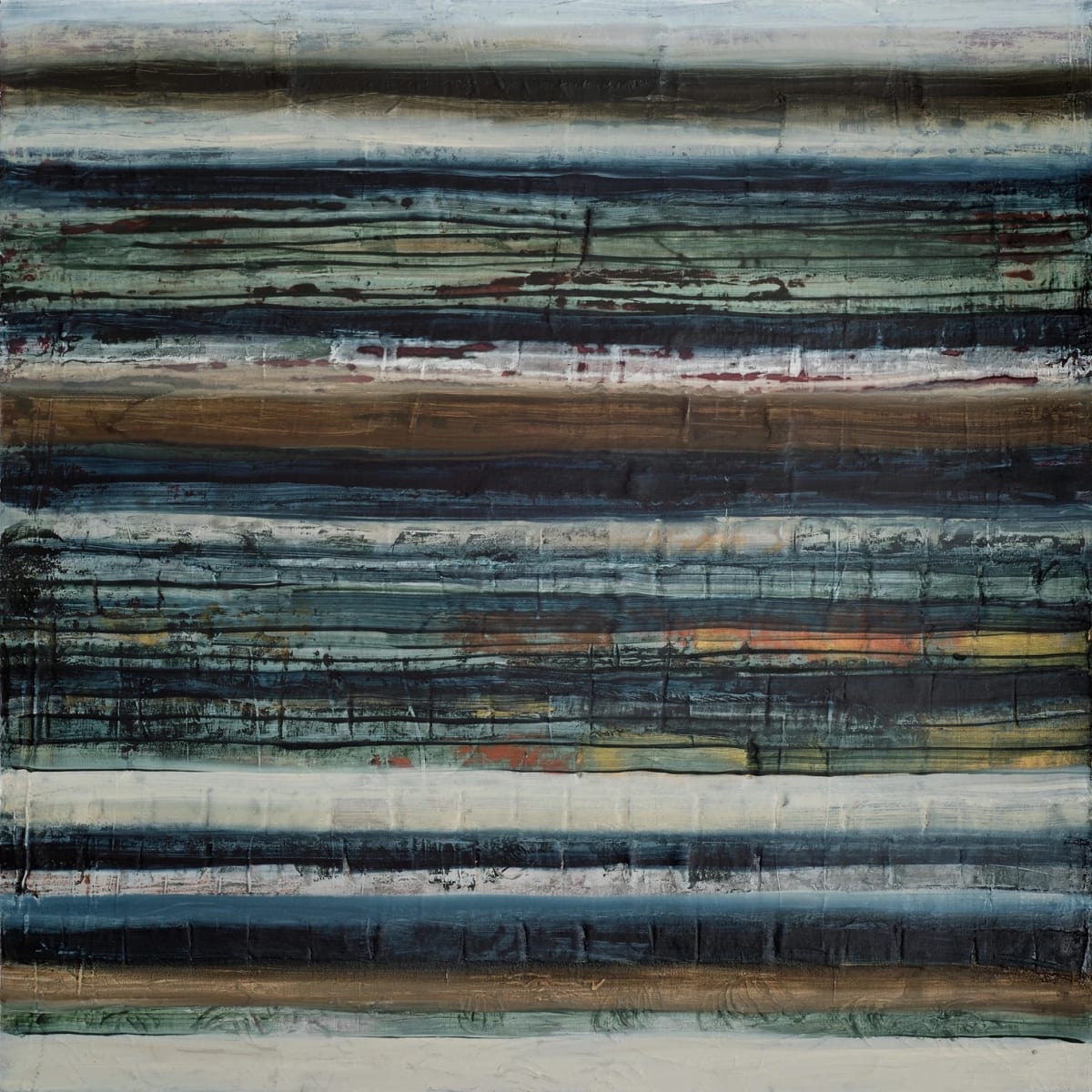 Verses by John Worth  Image: Striped textured square mixed media painting on wood panel.