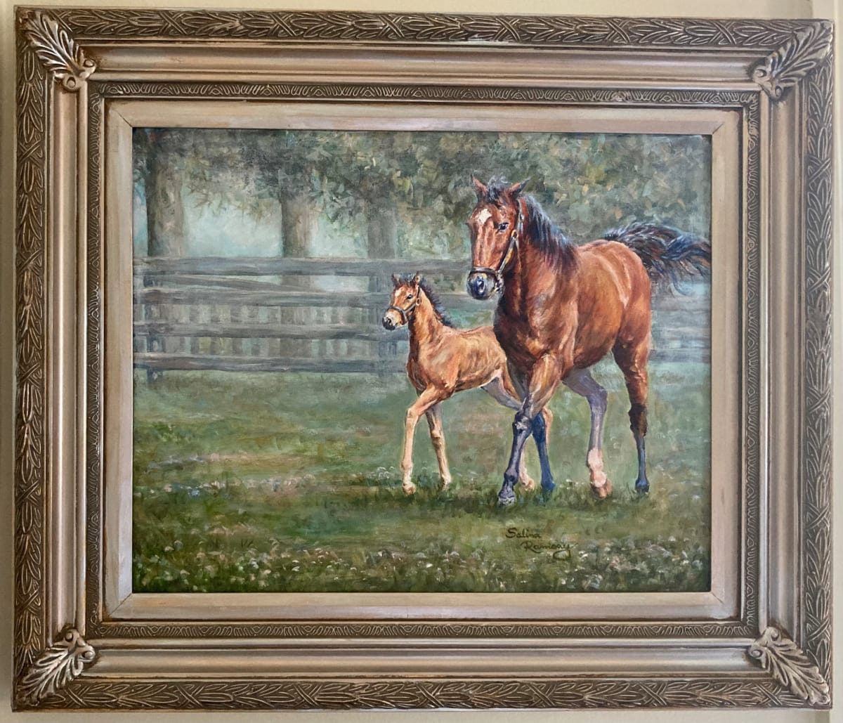 In Step by Salina Ramsay  Image: A proud mare shows off her new filly on a warm morning in May.