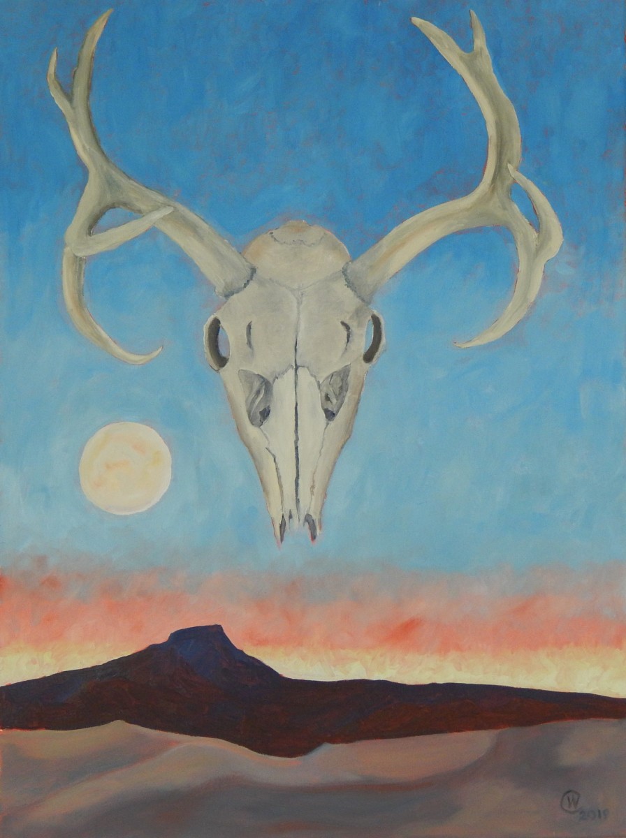 Deer Skull over Pedernal  by Wilson Crawford by Cate Crawford and Wilson Crawford 