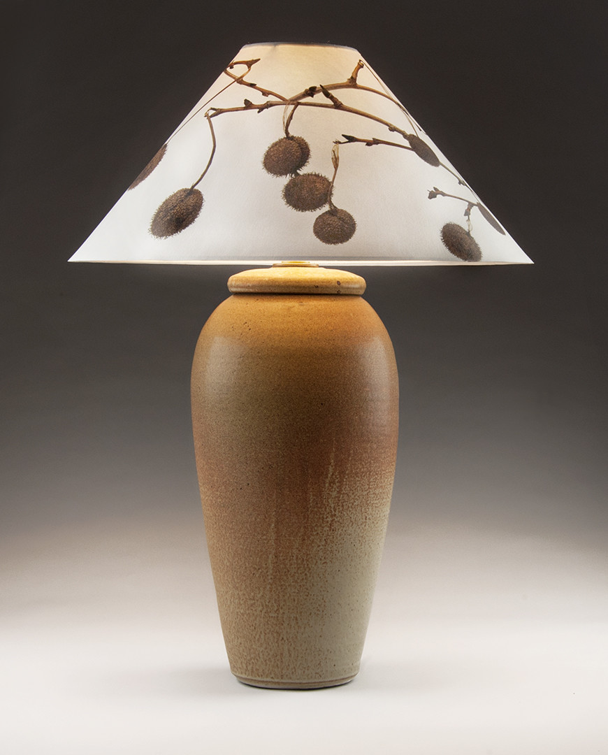 Lamp with tan base (Sycamore pods) by Stephen Procter 