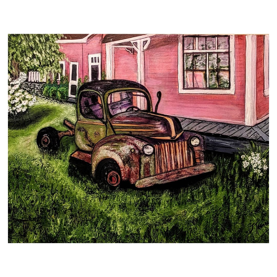 Retro Potential by Studio Tremblay  Image: The old truck sits peeking in on the happy family, waiting for the promised rebuild. A well, worn path made by the man who adopted this potentially magnificent beast, assessing the requirements along the way.

The smooth lines of the cottage and the textured roughness of the rusted truck surrounded by spikes of overgrown grass bring the shared journey of this family home to life.