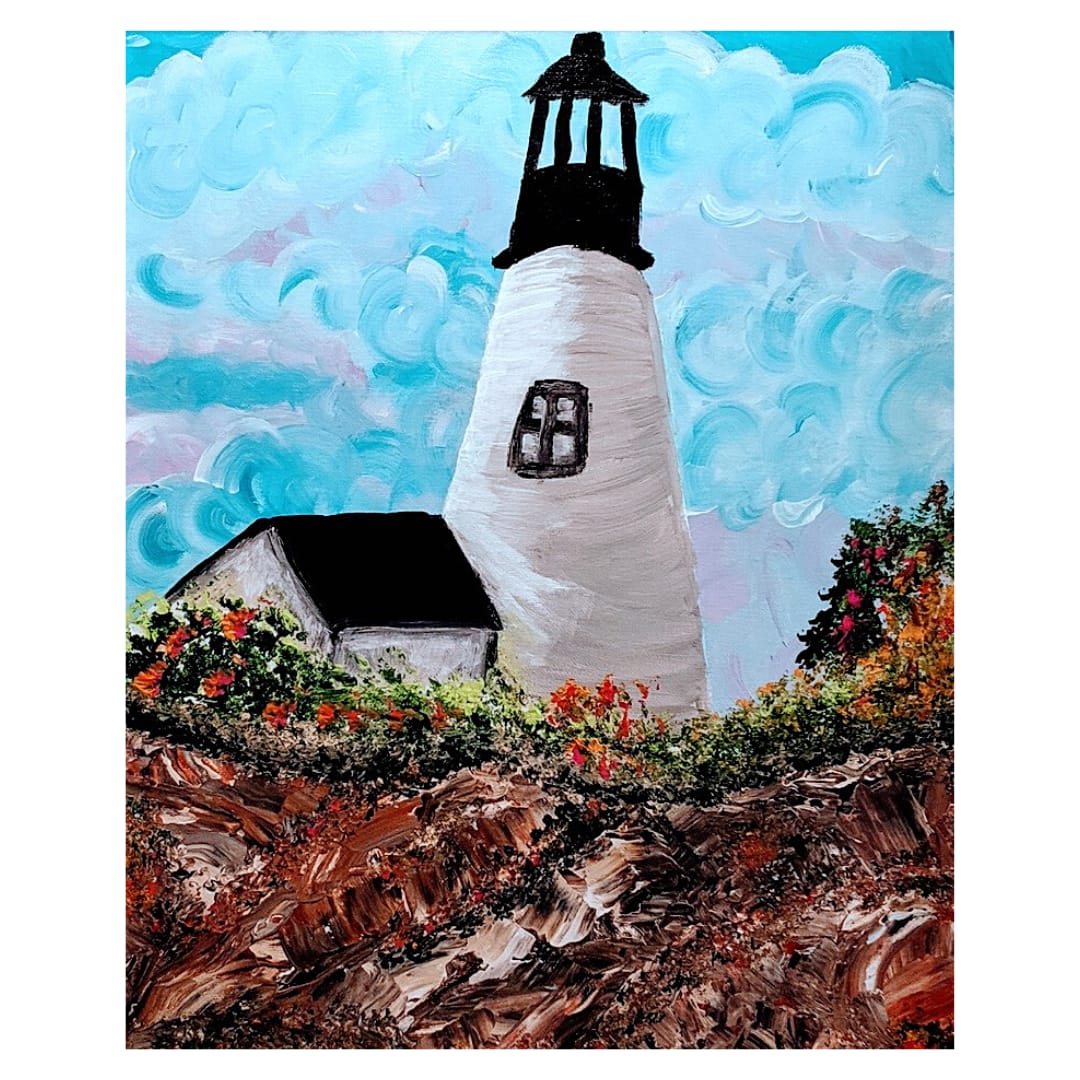 Lighthouse on Edge by Studio Tremblay  Image: Acrylic with pallet knife texture applied throughout.