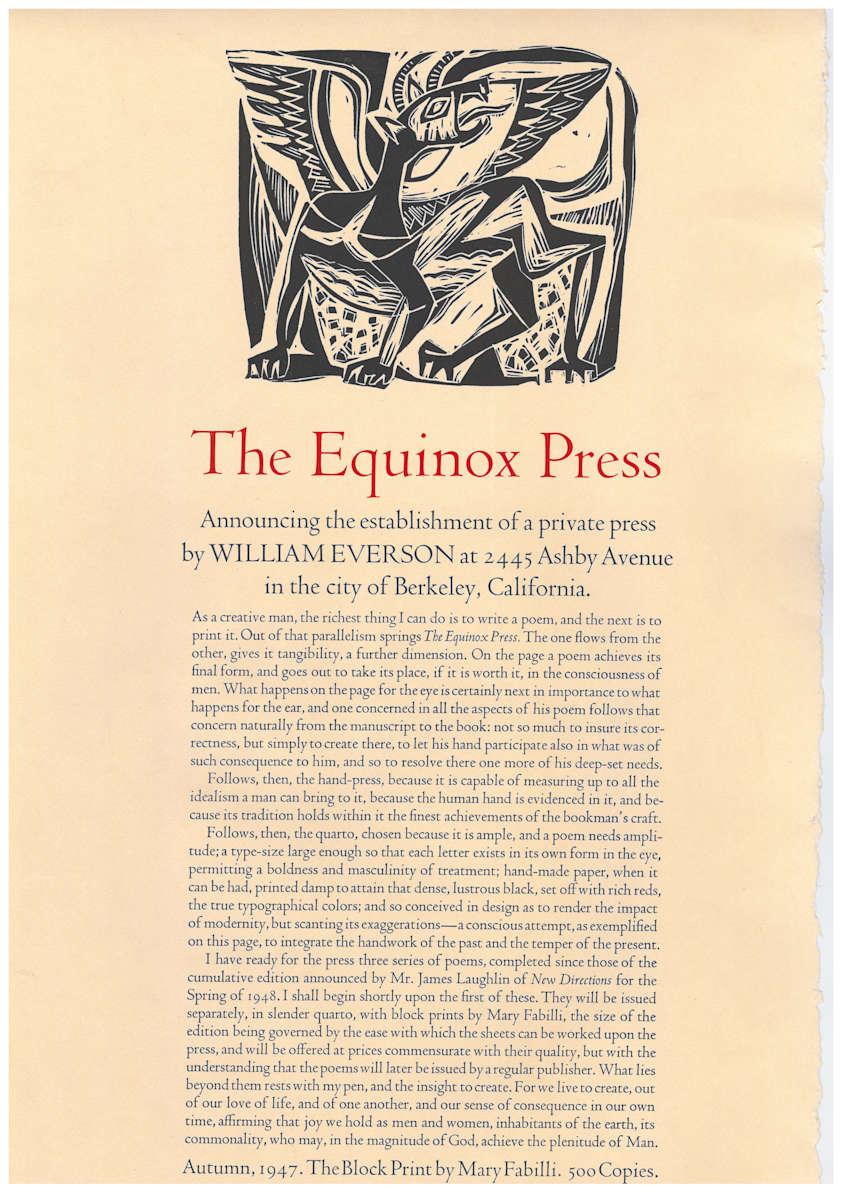 The Equinox Press by Mary Fabilli, Brother Antoninus/ William Everson 