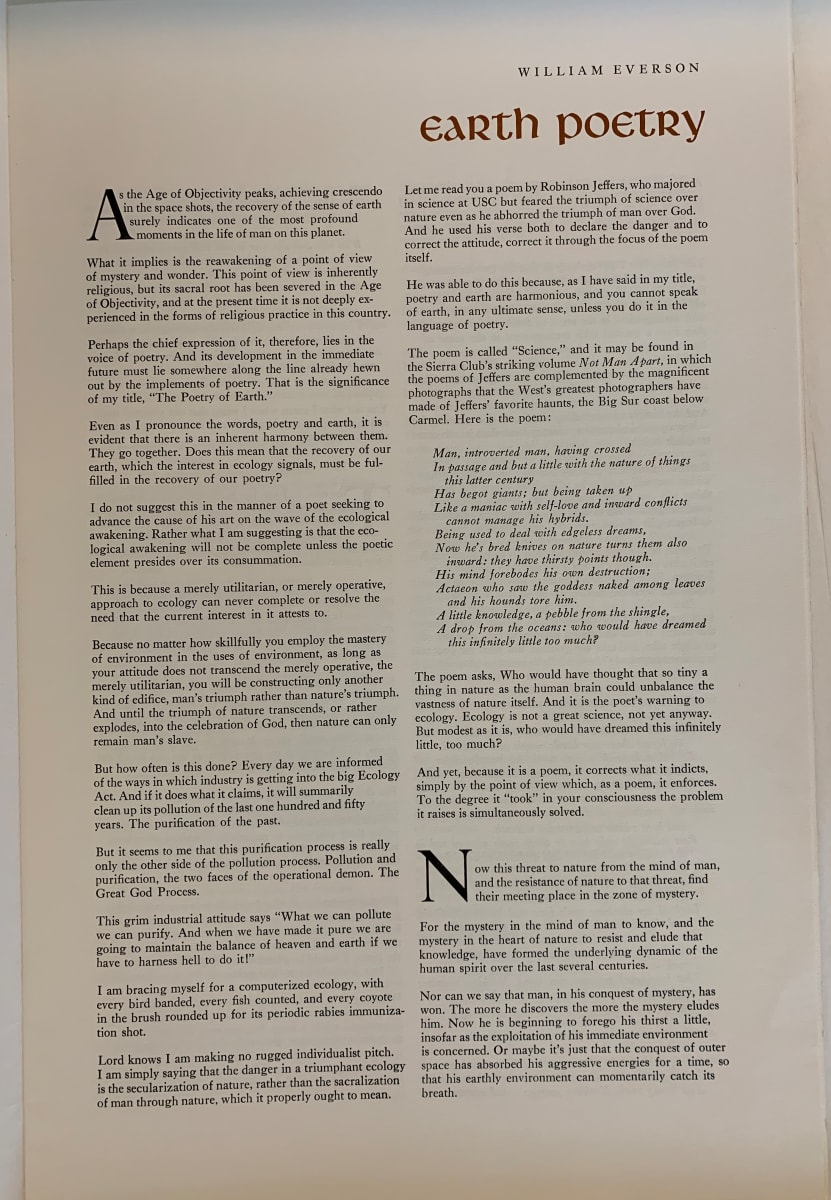 Earth Poetry by Brother Antoninus/ William Everson 