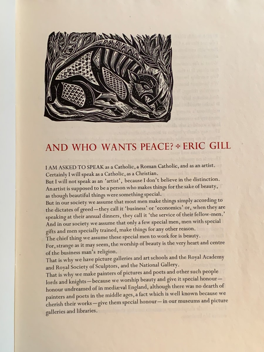 And Who Wants Peace by Eric Gill  Image: Linoleum block by Mary Fabilli