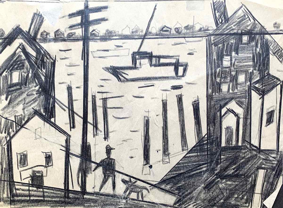 Waterfront Sketch by Morris Nathanson, Image 1.