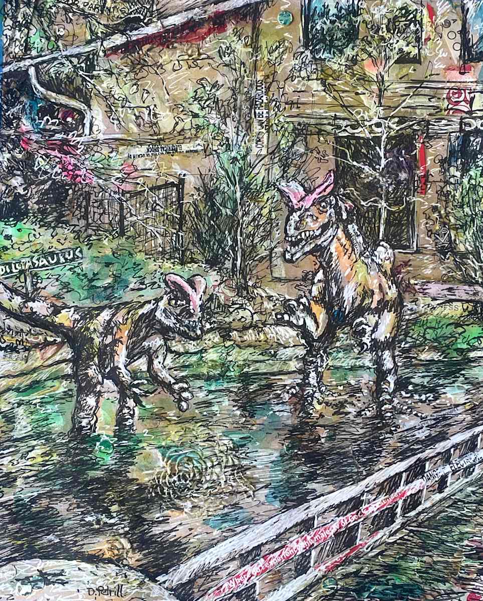 Roar and Peace by Dawn Petrill  Image: Roar and Peace- 10" x 8"- Mixed Media Drawing on Toned Paper