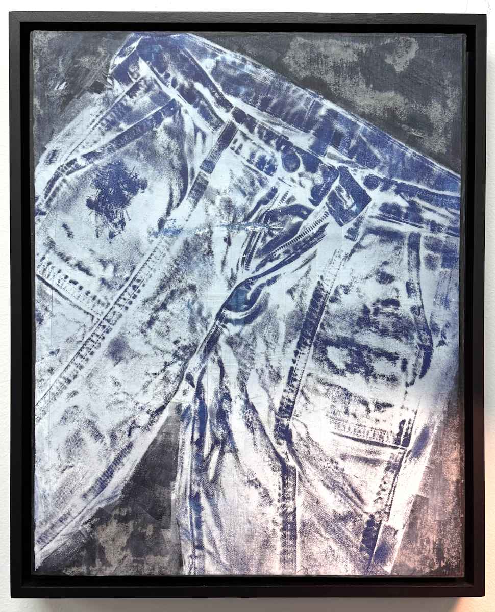 Faded Blues #6 by Dawn Harmer  Image: Monotype on Wood Panel in Black Float Frame