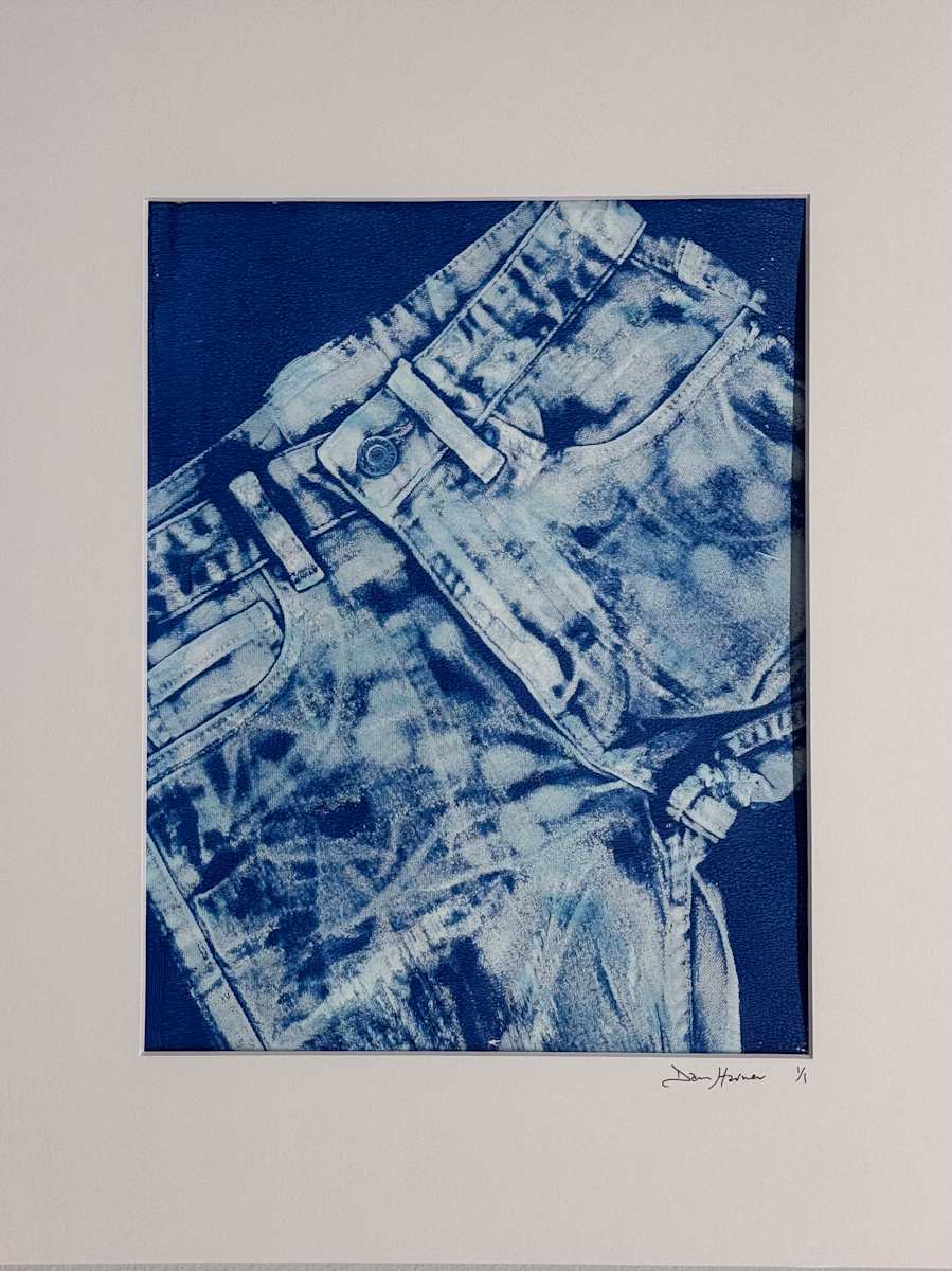 Faded Blues #12 by Dawn Harmer  Image: 11x14 monotype print with white archival 16x20 matting