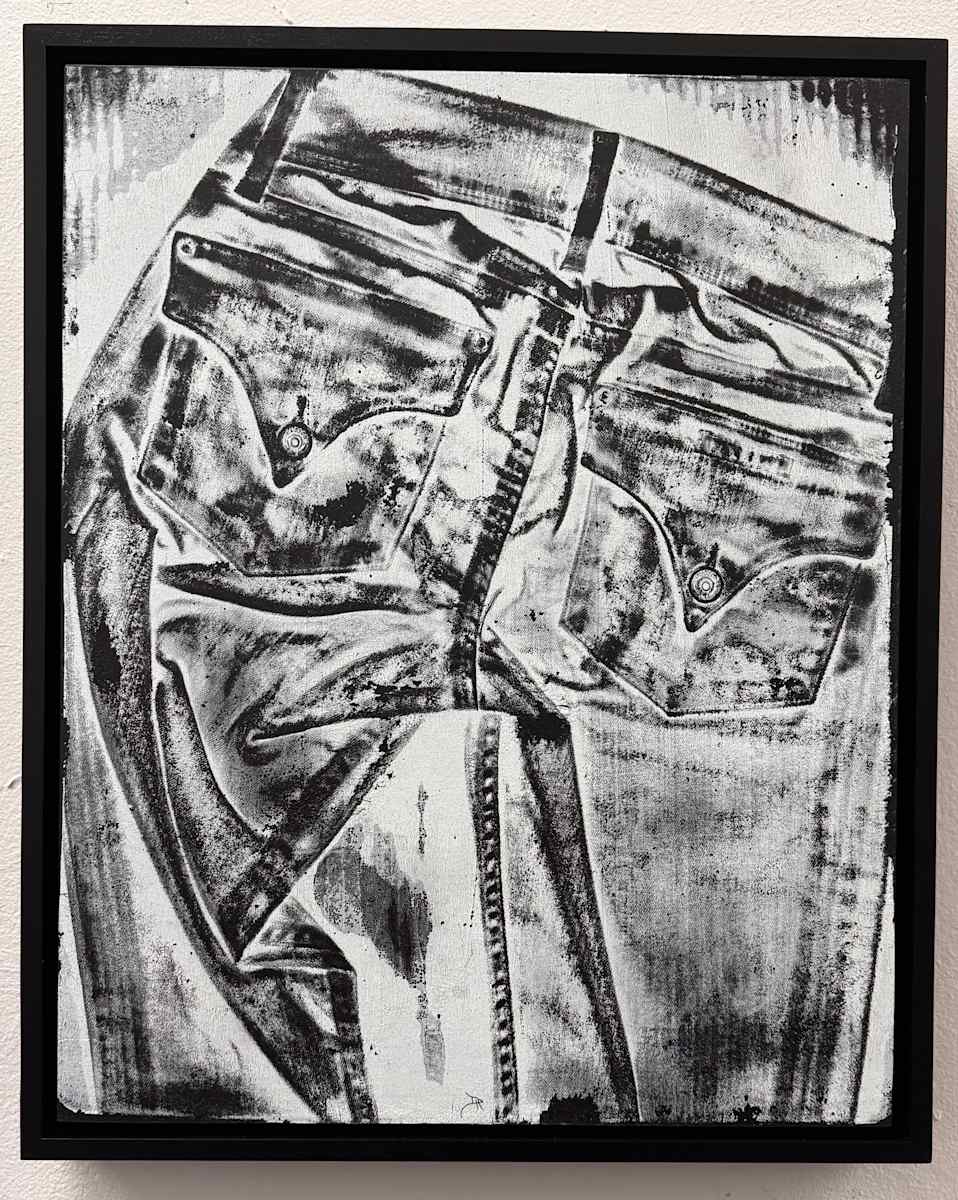 Faded Blues #7 by Dawn Harmer  Image: Monotype in Black and White on Wood Panel and Black Float Frame. 