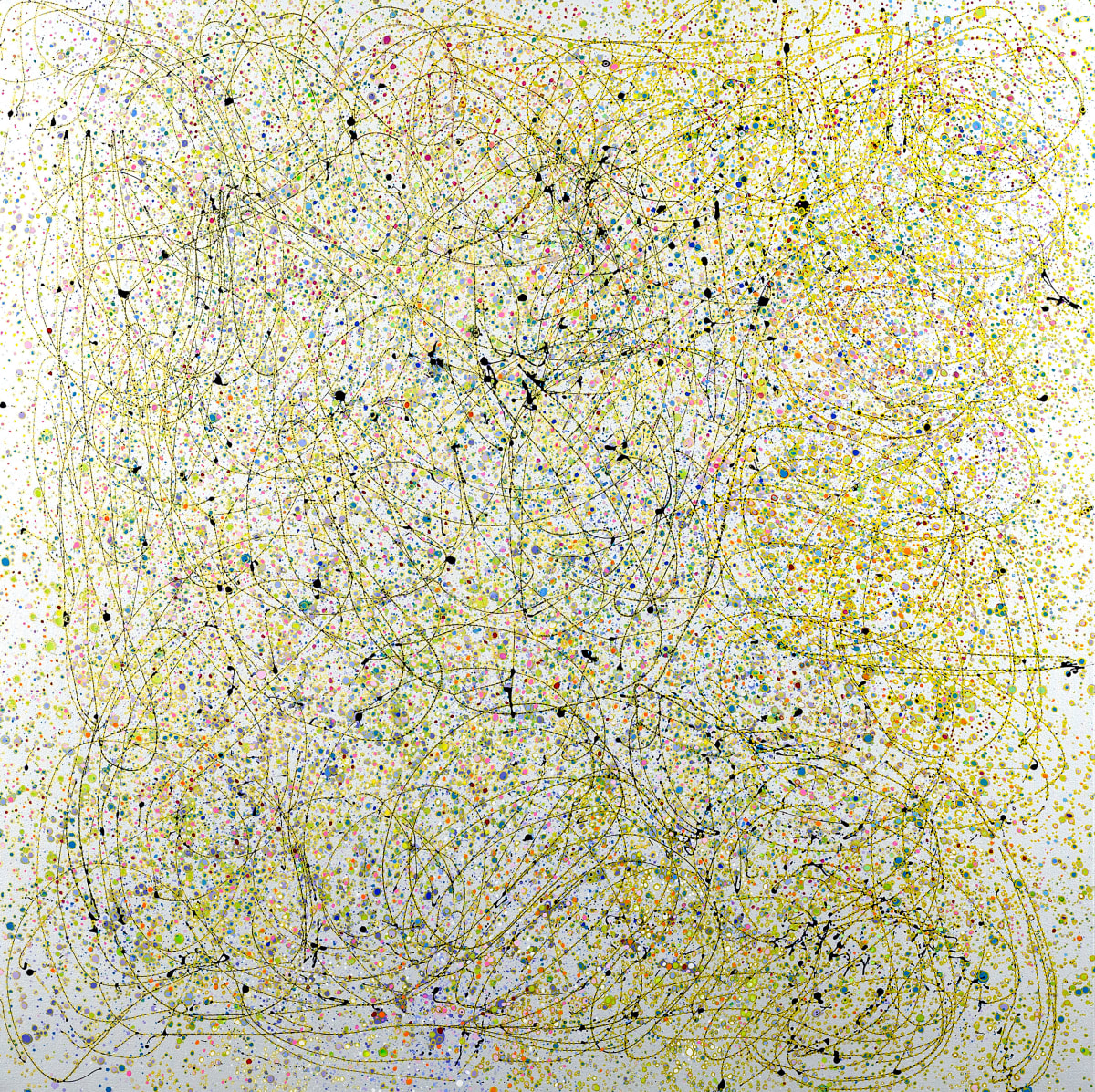 Convergence by Leslie Parke  Image: "Convergence," 60 inches x 60 inches, oil and metallic paint and acrylic marker on canvas, ©2023 Leslie Parke