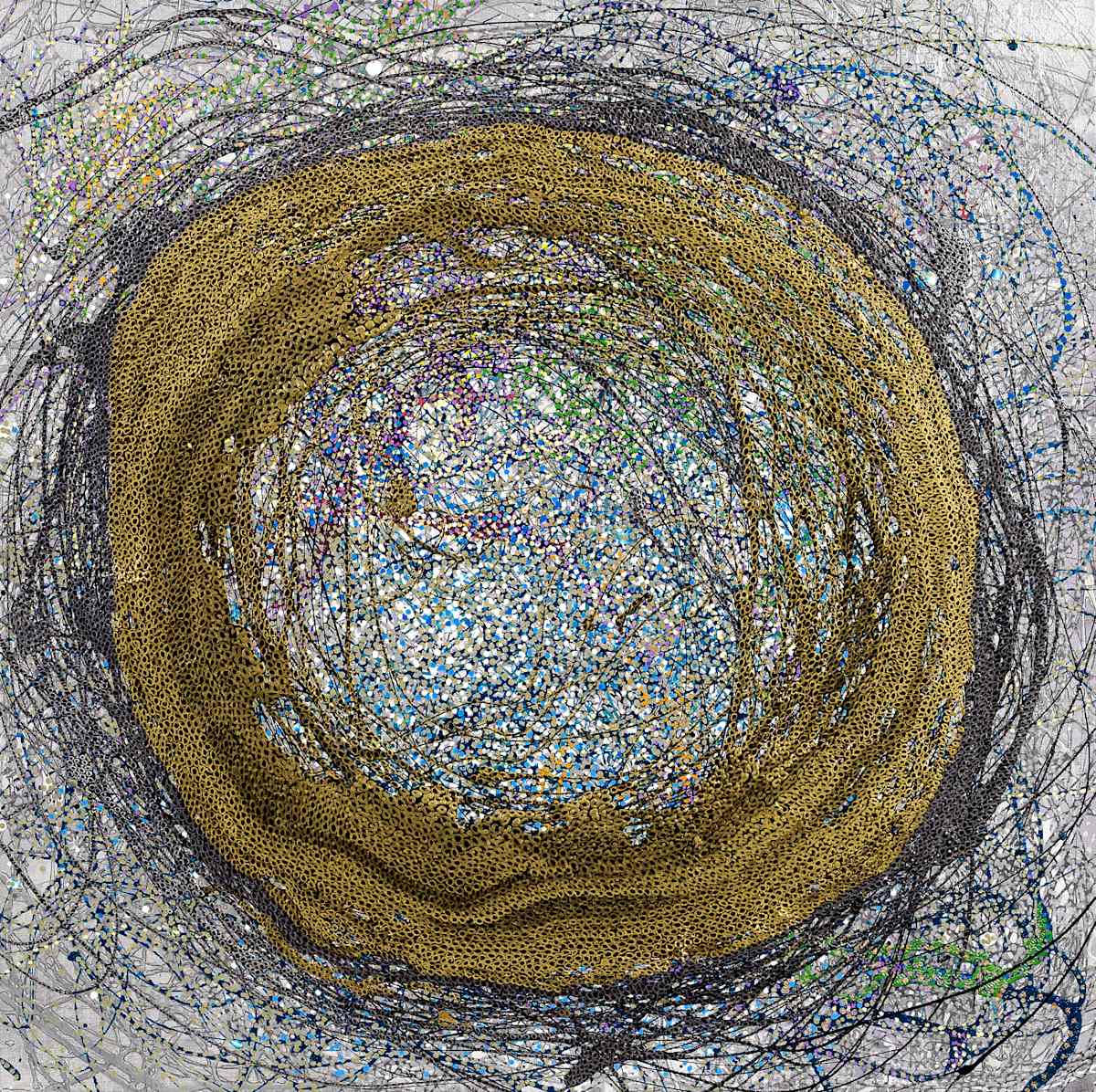 INTO THE DEEP by Leslie Parke  Image: "Into the Deep," 24 inches x 24 inches, oil paint and acrylic marker on canvas, © 2025 Leslie Parke