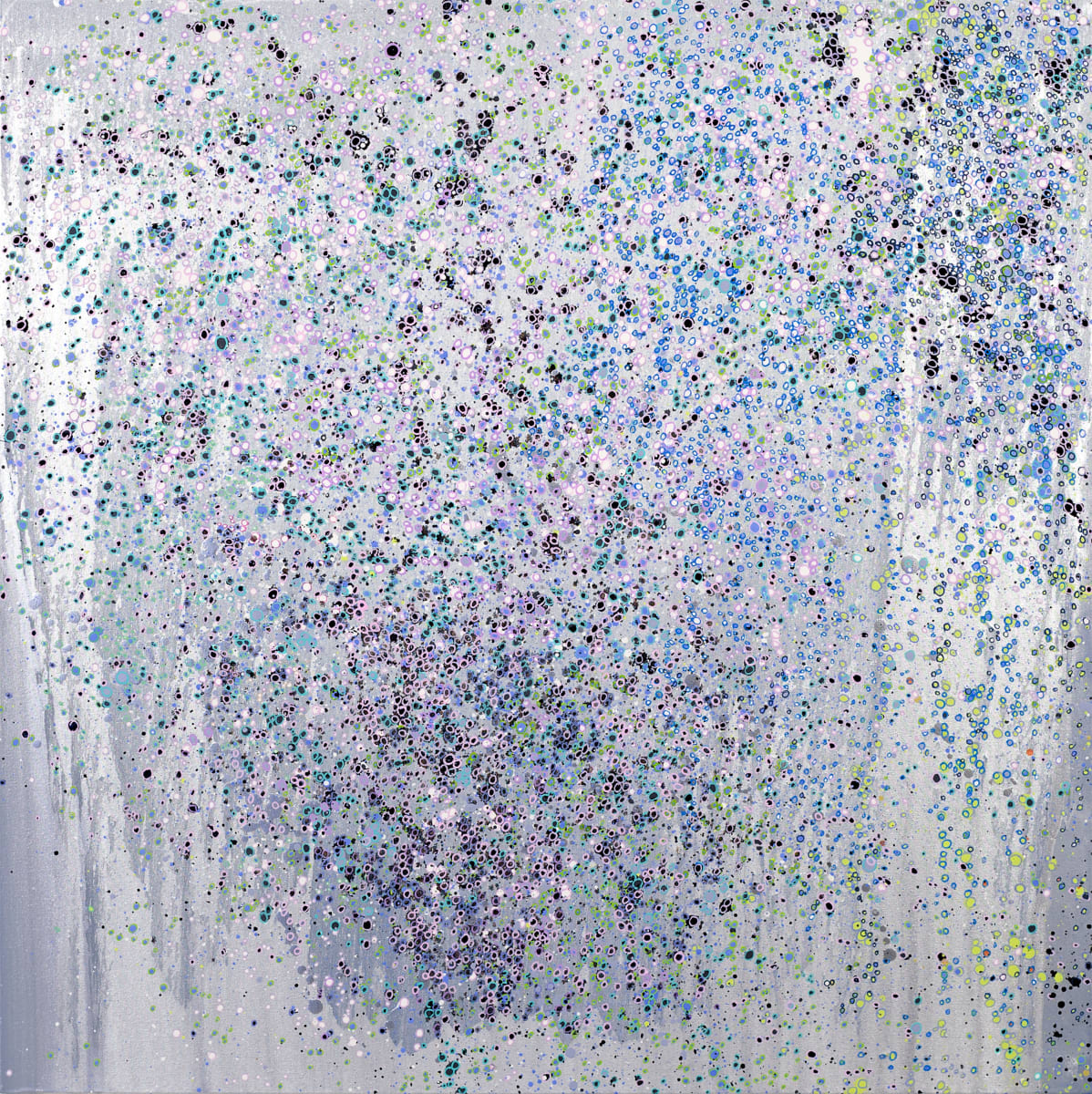 Lavender Mist by Leslie Parke  Image: "Lavender Mist," 48 inches x 48 inches, oil paint and acrylic markers on canvas, © 2022 Leslie Parke