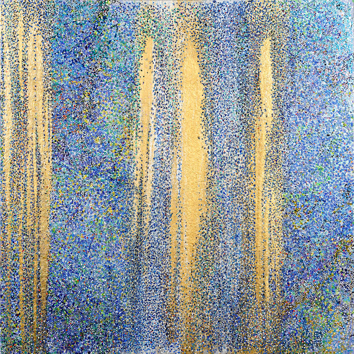 Le Cannet by Leslie Parke  Image: "Le Cannet," 48 inches x 48 inches, oil paint and acrylic marker on canvas, ©2024 Leslie Parke